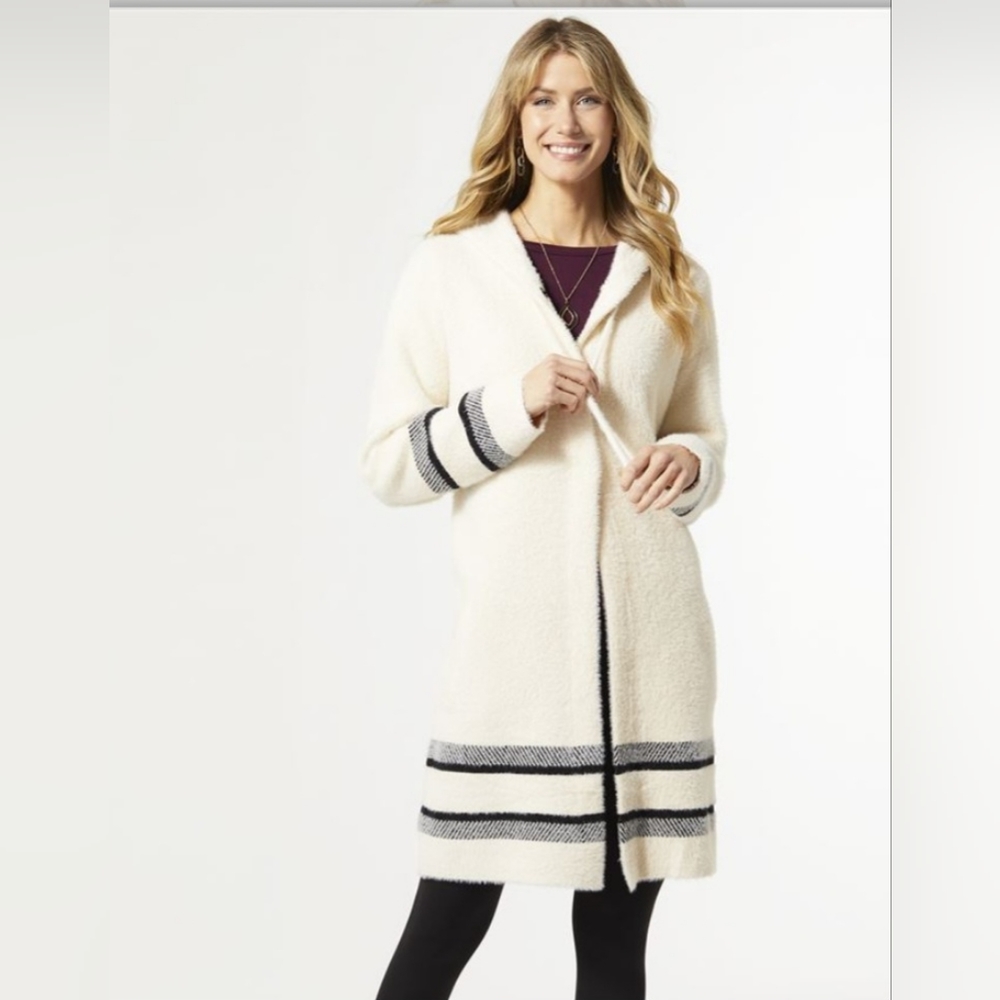 NWT - Coco & Carmen Flora Hooded Cardigan/Sweater Coat with stripe detail.
